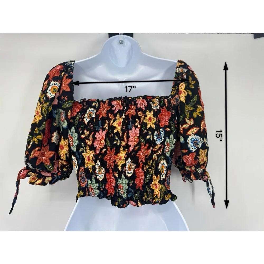 Olivaceous The Impeccable Pig Black Floral Crop Top Smocked cottagecore festival